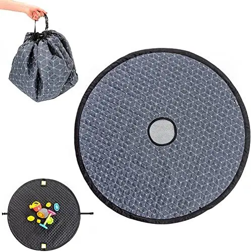 Produktbild: Zamboo 2in1 Sandspielzeugtasche und Spielplatzdecke - praktische Tasche für Spielzeug und wasserabweisende Sitzunterlage - Schwarz Grau