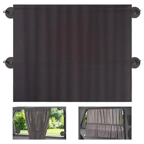 Produktbild: Zamboo Sonnenschutz Auto mit Vorhang-Funktion für einfaches Auf- und Zuziehen - Baby UV-Schutz Hitzeschutz & zum Abdunkeln - XXL 68 x 50 cm - auch für große Seitenscheiben - Dunkelgrau (Einzel)