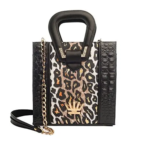 Produktbild: Zamponi®️ Berlin Damen-Tasche aus Krokodileder, breite Schulter Elegante Hand-Tasche Frau Schickes, schwarzes Shopping-Täschchen Schultertasche aus Leder, Fächer tote shopping bag Tasche Oberer Stiel