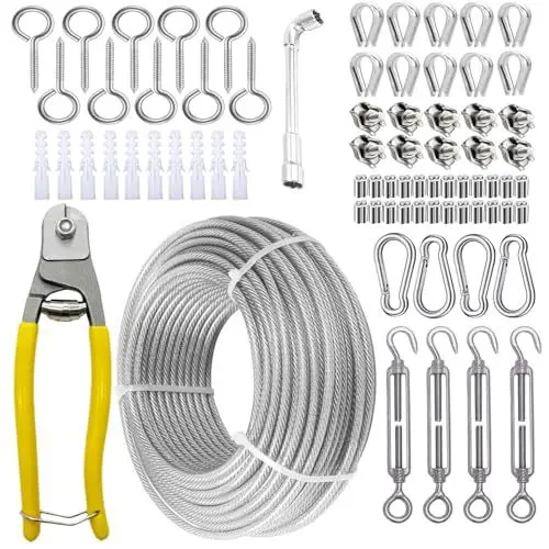 Produktbild: Zanmuk Drahtseil Stahlseil Ummantelt mit Ösen- 73 Pcs Drahtseil Kit 35m Stahlseil 3mm mit Drahtseil Spanner Spannschloss 304 Edelstahl Kit für Kletterpflanzen, Gardinenseil, Zaun