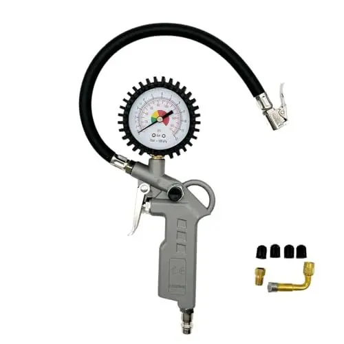 Produktbild: Zanmuk Reifendruckprüfer Reifenfüller Geeicht Luftdruckprüfer - Druckluft Kompressor Zubehör Manometer-Messbereich: 0-12 bar mit Ventil Kern Werkzeug (Silbern)