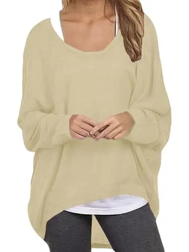Produktbild: ZANZEA Damen Lose Asymmetrisch Jumper Sweatshirt Pullover Bluse Oberteile Oversize Tops Beige XXL