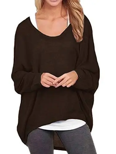 Produktbild: ZANZEA Damen Lose Asymmetrisch Jumper Sweatshirt Pullover Bluse Oberteile Oversize Tops Kaffee XL