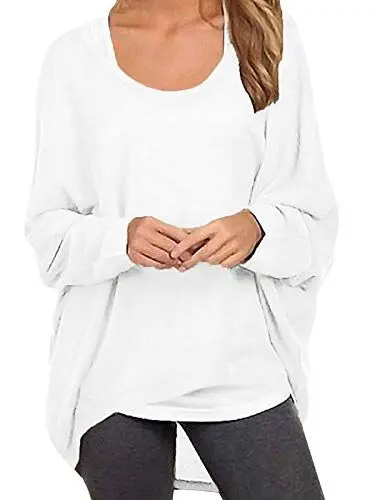 Produktbild: ZANZEA Damen Lose Asymmetrisch Jumper Sweatshirt Pullover Bluse Oberteile Oversize Tops Weiß XXL