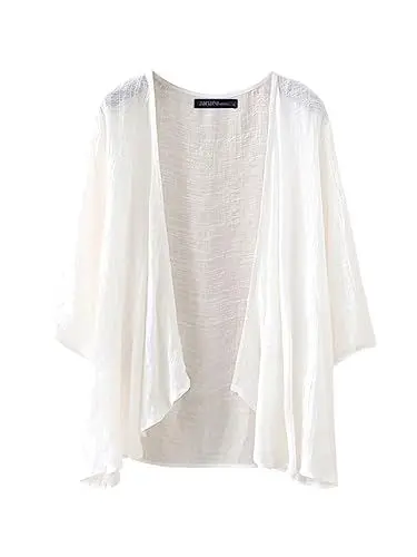 Produktbild: ZANZEA Kimono Damen Strand Kurz Cardigan Sommer Boho 3/4 Arm Strickjacke Strand Cover Up Große Größen Strandponcho Oversize Cardigan B-Weiß M
