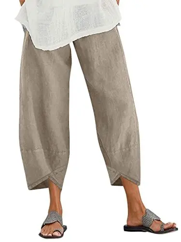Produktbild: ZANZEA Leinenhose Damen Sommer 7/8 Baggy Haremshose Weite Culottes Hosen Große Größen Hippie Hose Casual Yoga Hosen Leichte Strandhose B-Beige XL