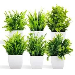 Produktbild: ZAOJUP 6 Stück Künstliche Pflanzen Artificial Plants Mini Fake Potted Plants Small Eucalyptus Potted Faux Decorative Grass Plant with White Pot for Home Decor, Indoor, Office, Desk, Shelf, Table