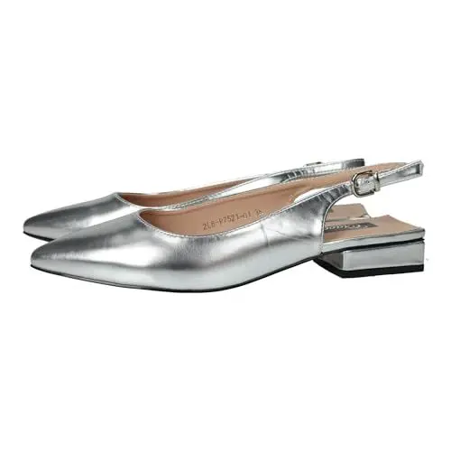 Produktbild: ZAPATOP 2L6-P7521-01 einfache Absatzschuhe, silberfarben, Pumps mit niedrigem Absatz und spitzem Design, Pumps für Damen, silber, 40 EU