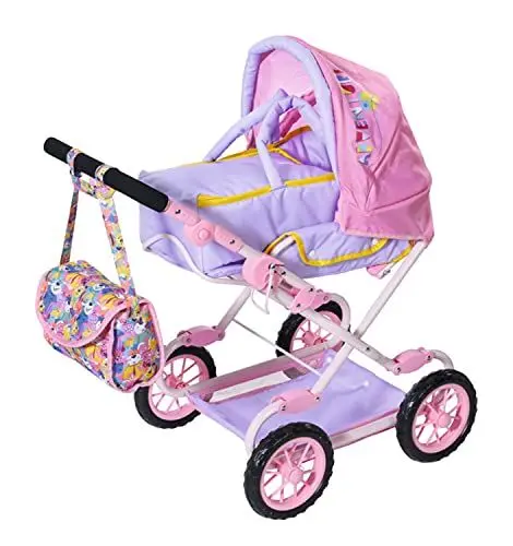 Produktbild: Zapf Creation 828649 BABY born Deluxe Pram Puppenwagen mit verstellbarer Griffhöhe und Wickeltasche, Puppenzubehör für Puppen fast jeder Größe
