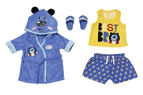 Produktbild: BABY born Zapf Creation 830499 Bath Deluxe Bademantel 43 cm-Puppenkleidung Set bestehend aus blauem Puppenbademantel, Shirt, Shorts und Schuhen, Mehrfarbig