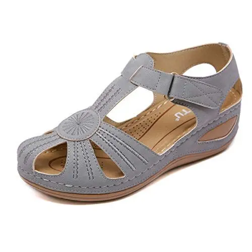 Produktbild: ZAPZEAL Damen Flache Schuhe Bequeme Keil-Sandalenriemen Peep-Toe Flache Passform Sandale für Hochzeit Festival Strand,Grau 43 EU
