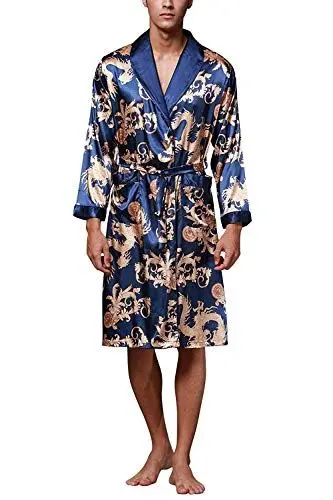Produktbild: ZAPZEAL HAINE Khan Gedämpfte Kleidung Herrenpyjamas Bademäntel Kimono-Roben Kimono-Pyjamas für Herren, XL(Länge 114 cm / 44,9 inch inch ), Blau