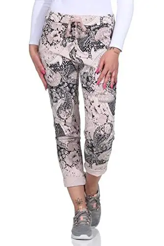 Produktbild: ZARMEXX Damen Hose Sommerhose Freizeithose Casual Business Hose mit Taschen und elastischem Bund (rosa-Paisley, os)