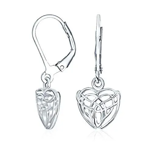 Produktbild: Zarte Bff Liebe Freundschaft Irischer Keltischer Knoten Lever Back Offene Herzform Tropfenohrringe Für Frauen Teenager .925 Sterling Silber