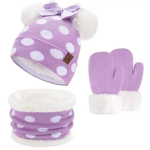 Produktbild: ZASFOU Kinder Baby Mütze Loop Schal Handschuhe Set 0-4 Jahre Thermo Wintermütze Schlauchschal Fäustlinge Kleinkinder Mädchen Baumwolle Strick Pom Mützen Geschenk