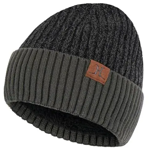 Produktbild: ZASFOU Winter Strickmütze für Herren Damen mit Fleece gefüttert, Warme Weiche Slouchy Mütze Herren, Unisex Totenkopfmütze mit gerollter Manschette bei kaltem Wetter