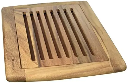 Produktbild: Zassenhaus Brotschneidebrett Gerillt , 42 x 28 x 2 cm , Mit herausnehmbarem Krümelgitter, Akazienholz , Schneidebrett für Brot, Brötchen und Baguette , Holz Küchenbrett , Klingenschonend