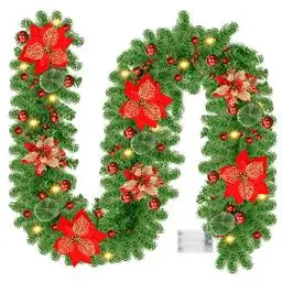 Produktbild: Zateety Weihnachtsgirlande mit Beleuchtung 2.7M/9Ft: Tannengirlande mit LED Beleuchtung, Weihnachtsdeko Girlande, Tannengirlande Hängende Girlande für Haustür Treppen Kamin Terrasse und Gärten