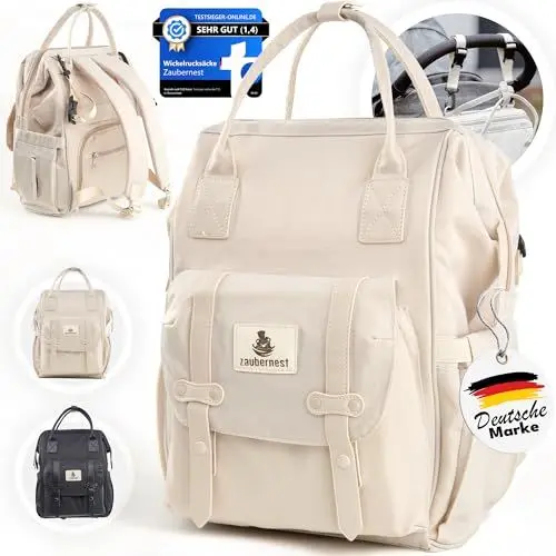 Produktbild: Zaubernest Baby Wickelrucksack (wasserabweisend) (20L Volumen) | stylische Wickeltasche hält mit Schnalle an jedem Kinderwagen | Rucksack aus recyclebaren PET Flaschen nachhaltig produziert