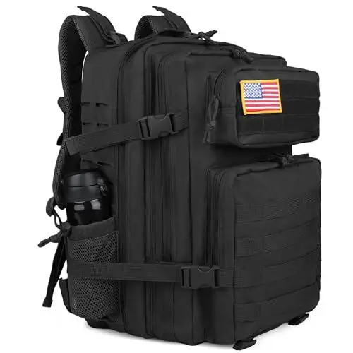 Produktbild: Zavothy Militär Rucksack 45L Rucksack Herren Damen, Wasserdicht Taktischer, Camping-Rucksack, Wanderrucksack, Outdoor Rucksack für Travel, Schule, Sport, Bushcraft (Schwarz 45L)