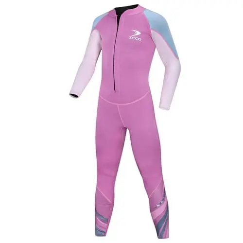 Produktbild: ZCCO Kinder Badeanzug Ganzkörper Sunsuit Jugend Jungen Mädchen Unisex Einteiler Langarm Wasseranzug Rush Guard zum Schwimmen, Baden, Surfen, Strand(Rosa, L)