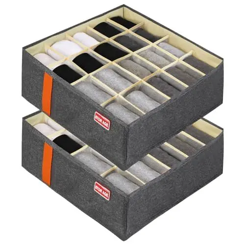Produktbild: ZCHI 2 Stück Socken Schubladen Organizer - 20 Fächer Klappbarer Aufbewahrungsbox - Kleiderschrank Ordnungssystem zum Home Schlafsaal für Schals, Krawatten, Socken,Grau