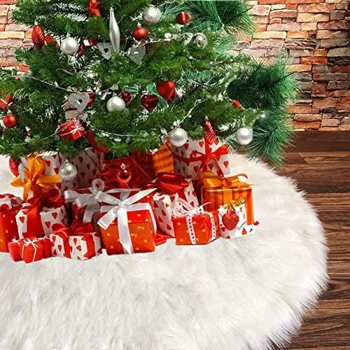 Produktbild: ZCIBN Weihnachtsbaum Röcke, Plüsch Weihnachtsbaumdecke Weihnachtsbaum Rock Rund Weiß Kunstpelz Baum Basisabdeckungen für Weihnachten Neujahr Party Dekoration (White Christmas Tree Skirt, 122cm)