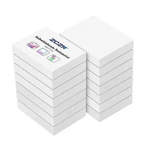 Produktbild: ZCZN 14 Blöcke Haftnotizen weiß, kleine Klebezettel 51 x 38 mm, Sticky Notes 100 Blatt pro Block für Schule, Zuhause, Büro