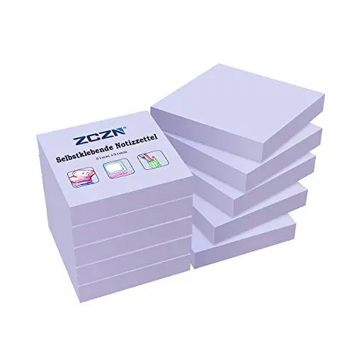 Produktbild: ZCZN Haftnotizen Klebezettel Sticky Notes Selbstklebende Haftnotizzettel 10 Blöcke x 100 Blatt, 51 x 51 mm, Hellviolett