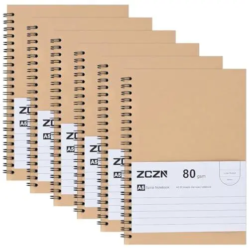 Produktbild: ZCZN Notizbuch A5 liniert, 6 Stück Spirale Notizblock, 60 Blatt, Heft für Büro und Schule