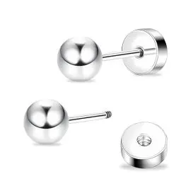 Produktbild: ZDE Titan Damen Ohrringe flach zurück Kugel Ohrstecker Frauen hypoallergene Ohrringe für empfindliche Ohren 5mm flach Ohrstecker perfekt für Helix Tragus Knorpel Ohrläppchen