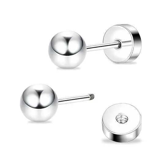 Produktbild: ZDE Titan Damen Ohrringe flach zurück Kugel Ohrstecker Frauen hypoallergene Ohrringe für empfindliche Ohren 5mm flach Ohrstecker perfekt für Helix Tragus Knorpel Ohrläppchen