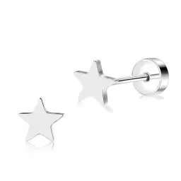 Produktbild: ZDE Titan Damen Ohrringe flach zurück Stern Ohrringe Frauen Hypoallergen Non-Nickel Knorpel Ohrstecker für empfindliche Ohren einfache klassische 5mm Schraube auf Ohrstecker (Silver)