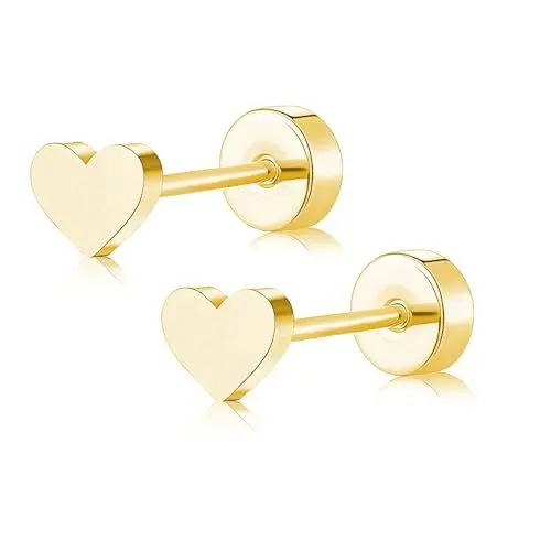 Produktbild: ZDE Titan Damen flach zurück Herz Ohrringe Frauen Nicht-Nickel Ohrringe hypoallergen Knorpel Ohrstecker für empfindliche Ohren einfache klassische 5mm flach Ohrstecker (Pink)