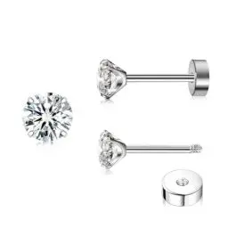 Produktbild: ZDE Titan Damen flache Ohrringe für Frauen Zirkonia Ohrstecker 5mm flache zurück Ohrringe hypoallergen Knorpel Flatback Ohrring Tragus Helix Tragus Conch Piercing - Weiß