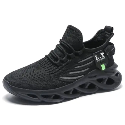 Produktbild: ZDFQLGV Herren Laufschuhe Turnschuhe Sportschuhe Sneaker Walkingschuhe Atmungsaktiv Gummisohlen Spiralboden Fitness Jogging Schuh Schwarz EU 45