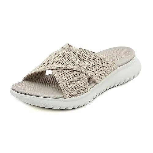 Produktbild: ZDQ Sandalen Damen Sommer Bequem Orthopädische Pantoletten Leichte Hausschuhe Elegant Schlappen Casual Slipper mit Weich Fussbett Beige 41