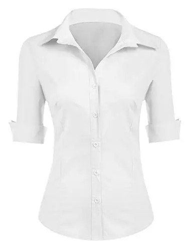 Produktbild: Zeagoo Bluse Damen Elegant Baumwolle mit Knopfleiste Klassische Bluse Business Frauen Tops Modern Arbeitshemd Weiß L