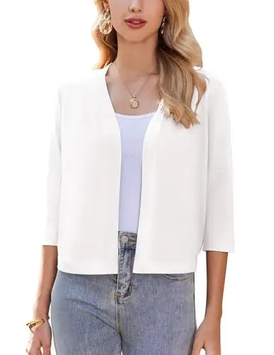 Produktbild: Zeagoo Bolero Damen Strickjacke Kurz Festliche Jacke zum Kleid Elegant Bolerojacke Jäckchen für Abendkleid Cardigan Lässige Solid Top Weiß L