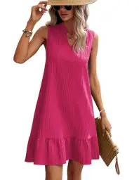 Produktbild: Zeagoo Damen Kleid Sommer Ärmellos Tank T-Shirt V Ausschnitt Kleid Elegant Freizeitkleider Beach Dress