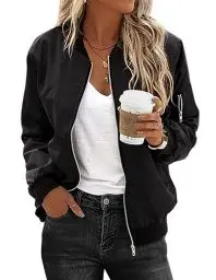 Produktbild: Zeagoo Bomberjacke Damen Schwarz Kurze Leichte Herbst Jacke Dünne Blouson Vintage Übergangsjacke Frühlingsjacke S