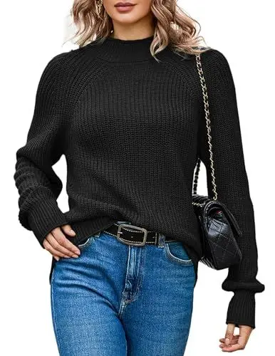 Produktbild: Zeagoo Damen Pullover Winter Elegant Rollkragenpullover Strickpullover Oversize Grobstrickpullover Casual Langarm Pulli Elegant Oberteile Schwarz L