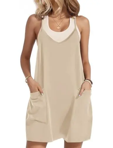 Produktbild: Zeagoo Latzkleider Damen Ärmellos V Ausschnitt Latzrock Sommer Mini Freizeitkleider Casual Kurz Strandkleid Overallklerider Hellkhaki XL