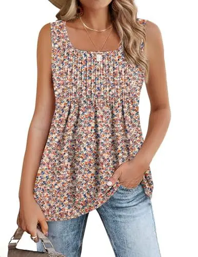Produktbild: Zeagoo Tank Tops für Damen Ärmellos Oberteile Sommer Tanktops Tunika Tanktops Casual T Shirt Basic Cami Elegant Weste Shirt Lockere Blusentop Floral Rosa XL