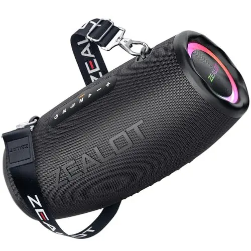 Produktbild: ZEALOT Bluetooth Lautsprecher,Musikbox Bluetooth Box für Draußen,80W Stereo Sound,BassUp,16000mAH Akku,AUX Port,USB,Micro SD/TF,USB-C,Powerbank,Bluetooth 5.2,IPX6 Waterproof,für Camping,Pool,Garten