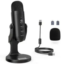 Produktbild: zealsound USB Mikrofon, Kondensator Mikrofon für PC Handy, PS4, PS5, Microphone PC USB C für Gaming, Podcast,Aufnahmen,Streaming,ASMR mit Stumm/Gain/Echo, Adapter für Phone,Kompatibel mit Mac, Winows