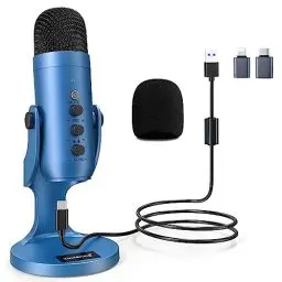 Produktbild: zealsound USB Mikrofon, Mikrofon Handy PC, Kondensatormikrofon mit Adapter für Smartphone, Laptop, PS4 & PS5, mit Echo/Stumm, für Aufzeichnung, ASRM, Streaming, Podcast, Gaming, Plug & Play, k66 Blau