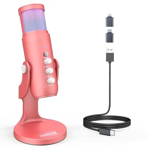 Produktbild: zealsound USB Mikrofon, RGB Gaming Mikrofon für iPhone, PC, Handy & PS5,mit Tap Stumm, Lärmreduzierend, Echo & Gain Kontrolle, für Podcasting, Aufnahmen,Streaming,Youtuber auf Mac Android