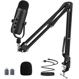Produktbild: zealsound USB Mikrofon Set, Kondensator Gaming kit für PC, Handy, Laptop, mit Scherenarm, Mute, Gain Regler, für Podcasts, Aufnahme, YouTube, Streaming, Voice-Over, PS4 & PS5, K66S