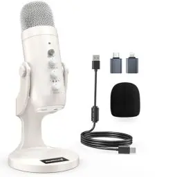 Produktbild: zealsound USB Mikrofon, k66 perlweiß Kondensator Mikrofon für PC Handy, PS4 PS5, Microphone PC USB C für Gaming, Podcast, Aufnahmen, Streaming, mit Stumm/Gain/Echo,Kompatibel mit Mac, Winows
